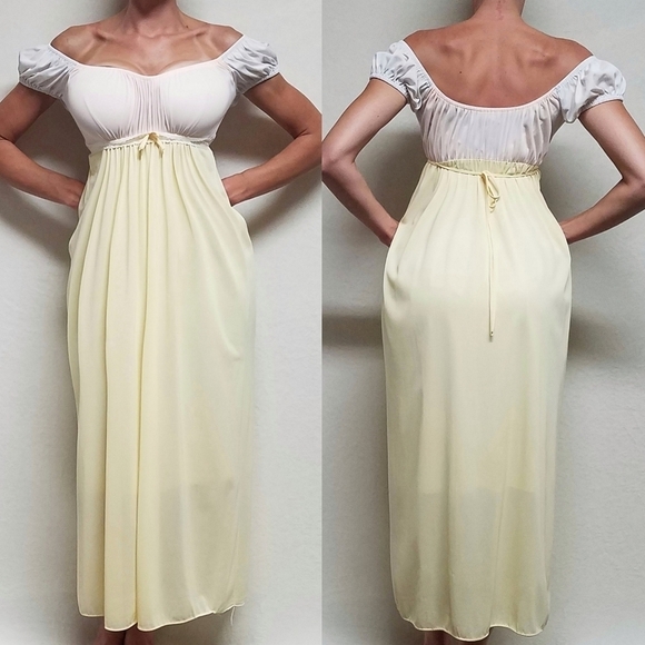 Vintage Other - 1960s Vintage Jrs by Barad Regencycore Pink Yellow Off-Shoulder Lace Nightgown